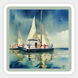 Family on Catamaran, Sailing Sticker